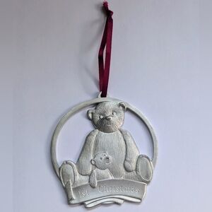 Silver Teddy Bear 1st Christmas Ornament
